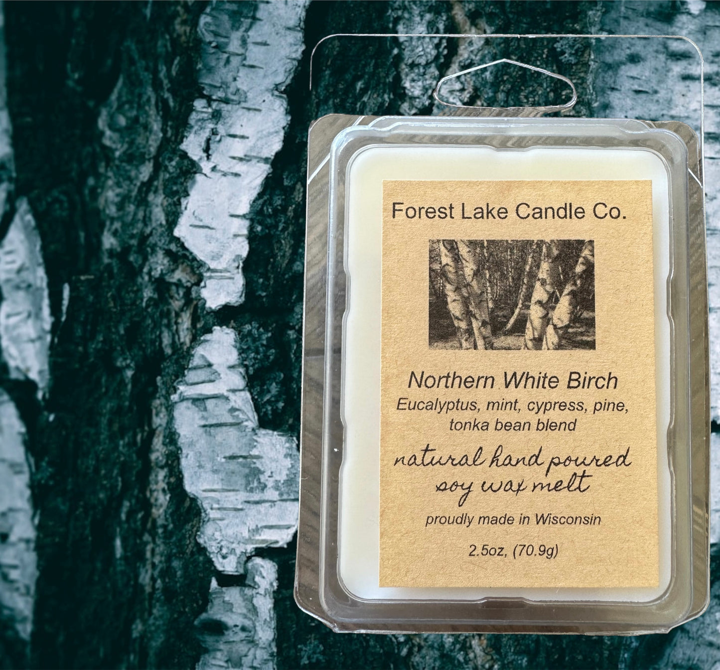 Northern white birch wax melt, 100% soy wax, handmade, Eco-friendly, 2.5 oz