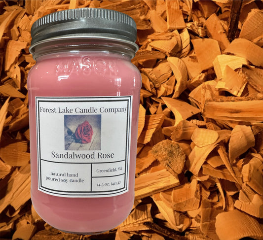 16 ounce soy mason jar candle. Sandalwood Rose